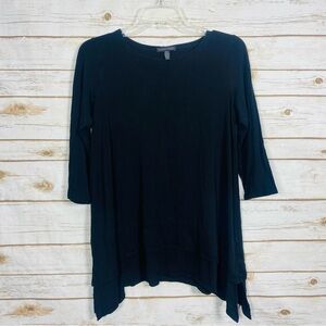 Eileen Fisher Women’s Black 3/4 Sleeve Asymmetrical Tunic Top Size XS